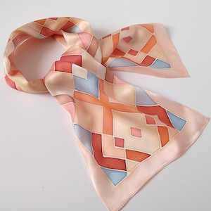 Skinny handpainted silk scarf designer, Graphics silk neck scarf, Mini scarves Size 8 inches * 36 inches Handmade gift