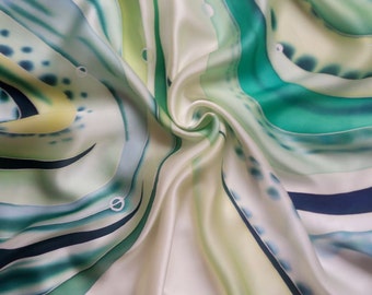 Green silk handpainted ladies scarves Mint Green abstract scarf Gift for women, Personalized gift for mother, hand dyed scarves