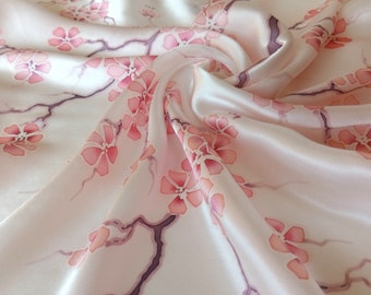 Handpainted silk scarf cherry blossom, Sakura scarves, Spring anniversary gift for women