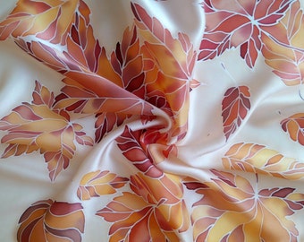 Burnt orange fall silk scarf Hand painted silk scarf yellow autumn leaves Maple scarves Autumn scarf Gift for women, handpainted silk scarf