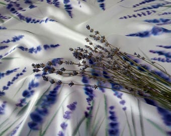 Lavender flowers purple silk scarf handpainted, 27x 27 inches, hand dyed silk scarf, head botanical scarf silk