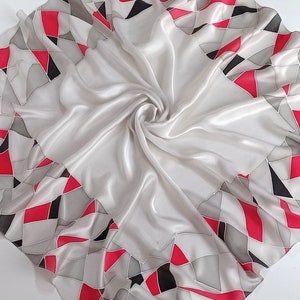 Silk scarf handpainted for women with geometric abstract patterns Handmade gift 36x36