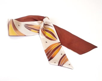Womens skinny handpainted scarf, Silk neck scarf Mini scarves Size 2.5 inches*36 inches Burnt orange silk Handmade gift