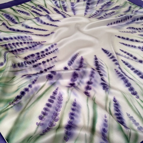 Silk scarf square Lavender, Gift for women, Hand painted square shops scarf, Ultra violet scarf handmade silk neck scarf