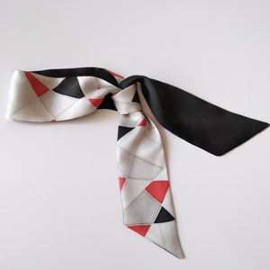 Mini hand-painted silk scarf, Graphics Red black silk neck scarf Size 2 inches*36 inches