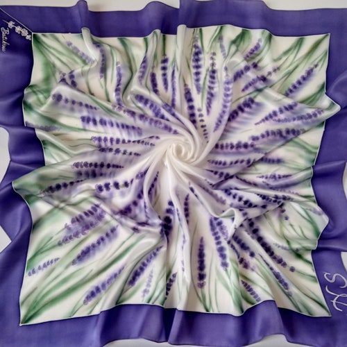 Silk scarf square Lavender, Gift for women, Hand painted square shops scarf, Ultra violet scarf handmade silk neck scarf