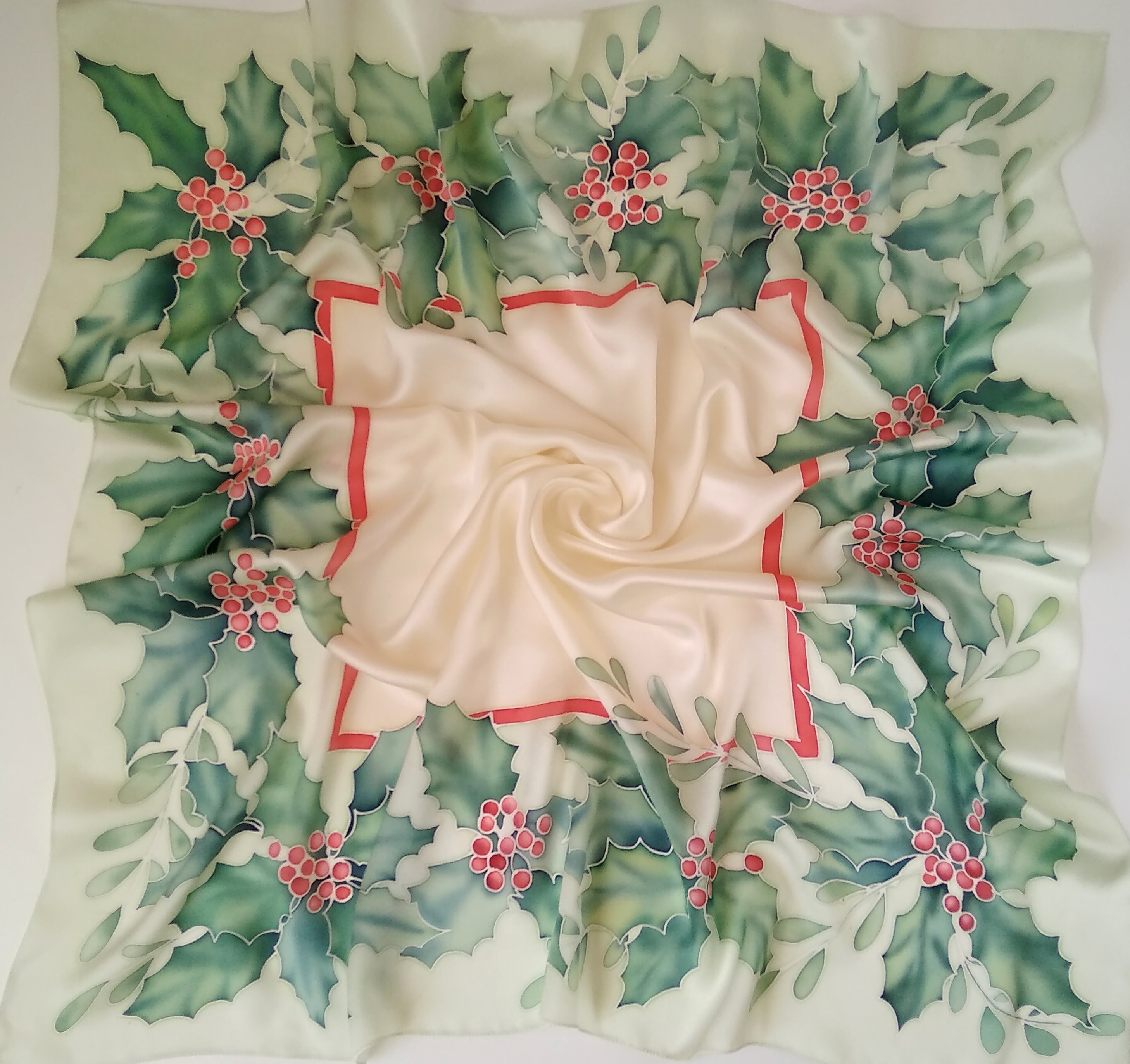 Christmas Handpainted Silk Scarf With Holly Berries and Leaves Etsy UK