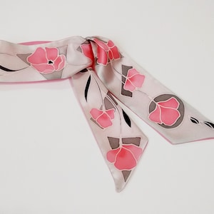 Thin hand painted silk scarf Neckerchief Silk neck scarf mini Size 2 inches * 36 inches Handmade gift