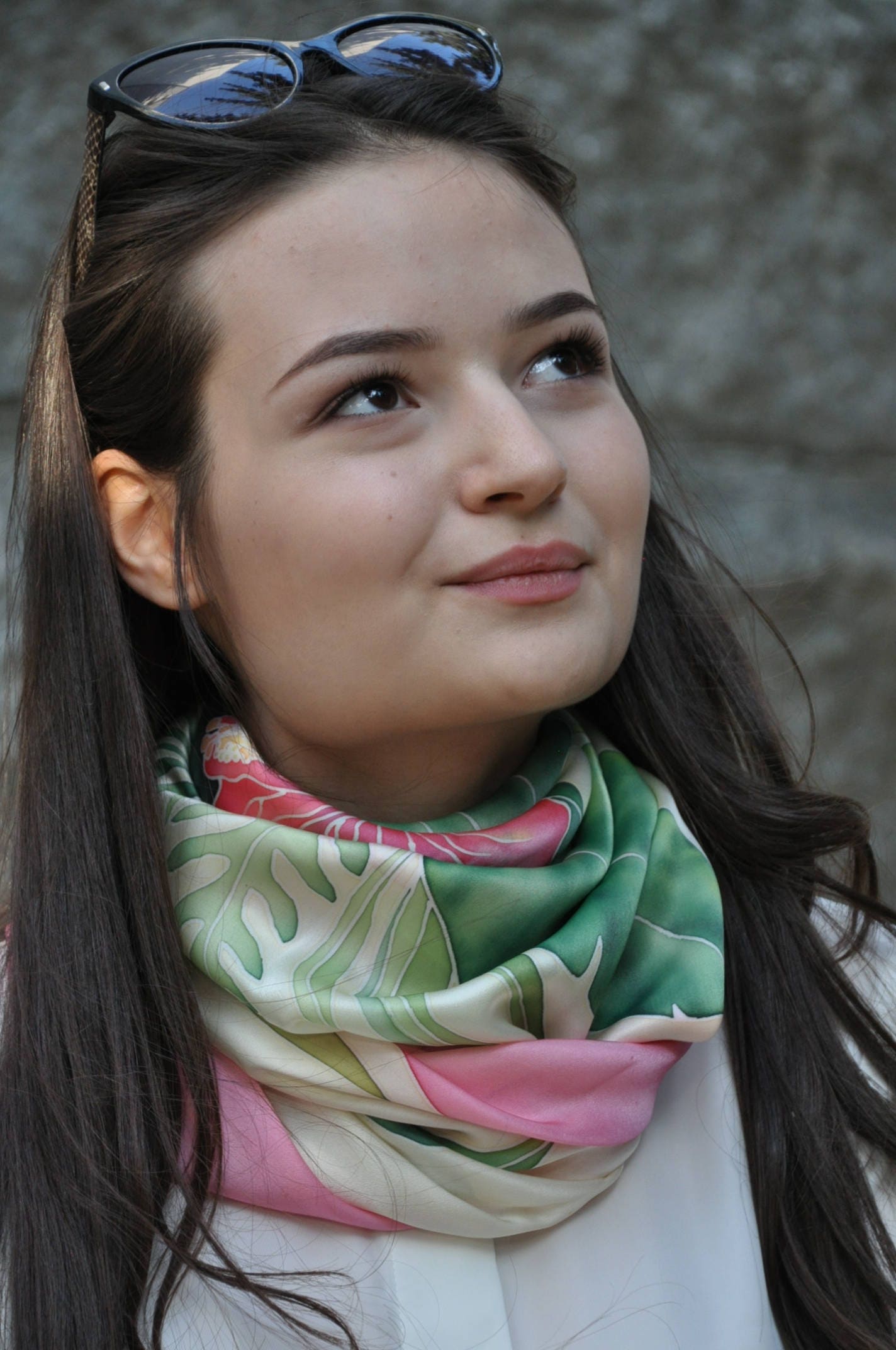 Handpainted silk scarf monstera Gift for women Green silk | Etsy