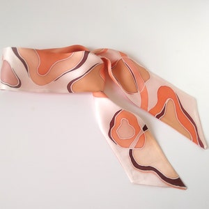 Skinny handpainted silk scarf, neck scarf, Size 2.5 inches*36 inches, Burnt orange silk, Handmade gift