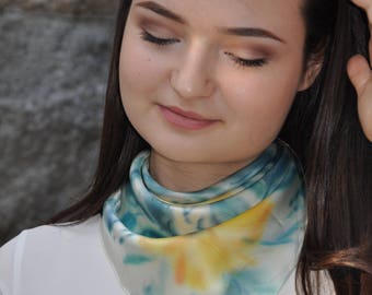 Beautiful silk scarf hand painted, gift for women, floral neckerchief, Small silk scarf