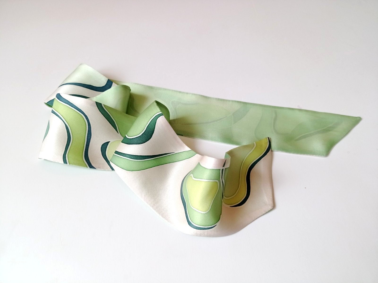 Green skinny handpainted scarf Silk neck scarf Wrist Scarf Etsy
