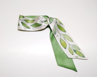 green silk skinny scarf, handpainted neck ribbon scarf, Hair Tie, Gift for Her 2.5 inches * 36 inches Short Neck Scarf Handmade gift