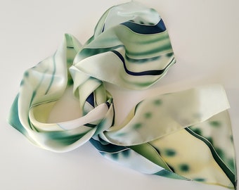 Green handpainted skinny silk scarf, Gift for women, mini scarves