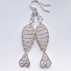 Beaded Fish Earrings, Silver Plated Fish Earrings, Stripey Fish Earrings, Nautical Theme Jewellery, Shiny Silver Fish Earrings