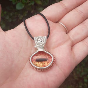 Stunning Handmade Wire Woven Silver Plated Goat Eye Pendant, Creature Eye Jewellery, OOAK Fantasy Pendant