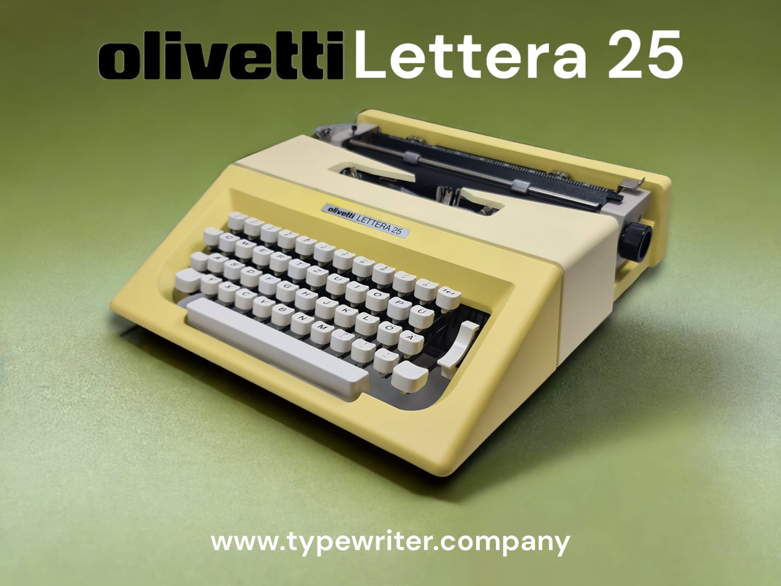 Olivetti Lettera 25 Buttercream Yellow Typewriter, Vintage, Manual