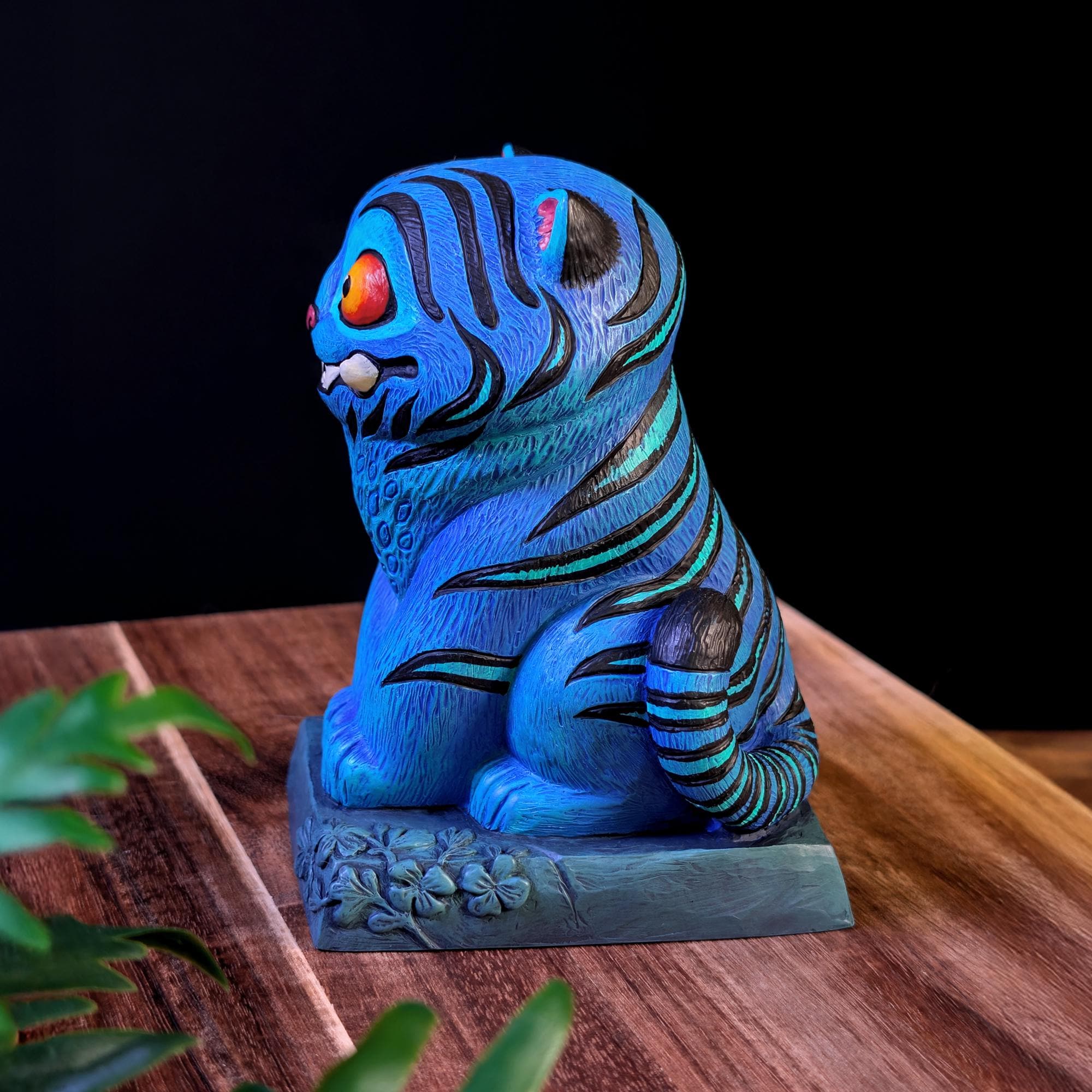 Derpy Blue Tiger – Hand-painted K-pop Minhwa Demon-inspired