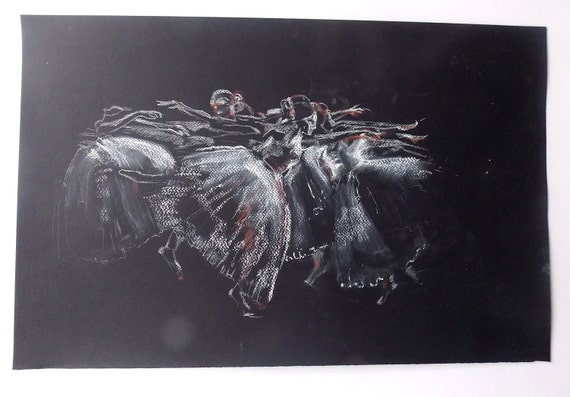Pastel Dessin Art Ballet Ballet Original Danseuse Noir Et Blanc Peinture De Ballerines 13 X 20 Dessin Pastel