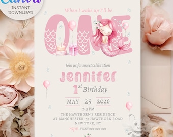 Editable Mermaid Birthday Invitation, Pink Mermaid Invite, Under the Sea Birthday Invitation, Printable Mermaid Invite, Mermaid Invite
