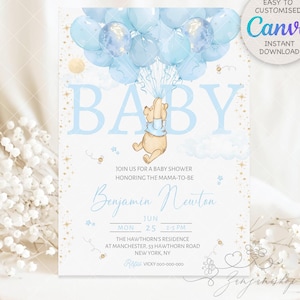 Winnie The Pooh Invitation, Winnie The Pooh Baby Shower Invitations, Winnie The Pooh Invitations for a girl, Winnie baby