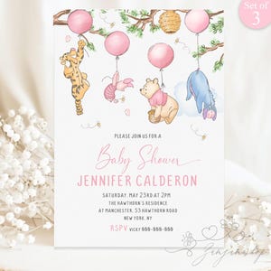 Set of 3 color, Editable Winnie The Pooh Baby Shower Invitation, Winnie Pooh Baby Shower Invitation, Winnie Pooh Baby Shower Printable