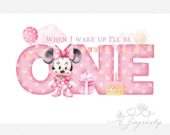 Minnie Mouse clásica PNG para primer cumpleaños, camiseta de sublimación para el primer cumpleaños de tu bebé, mi primer cumpleaños, pastel de cumpleaños, impresión digital instantánea, UV/DTF