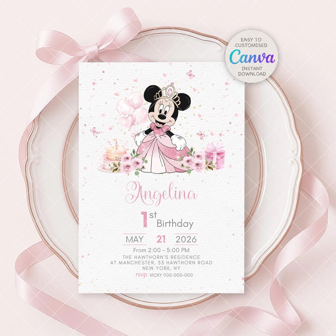Minimalist Editable Minnie Mouse Birthday Invite, Girls Birthday, Cute ...