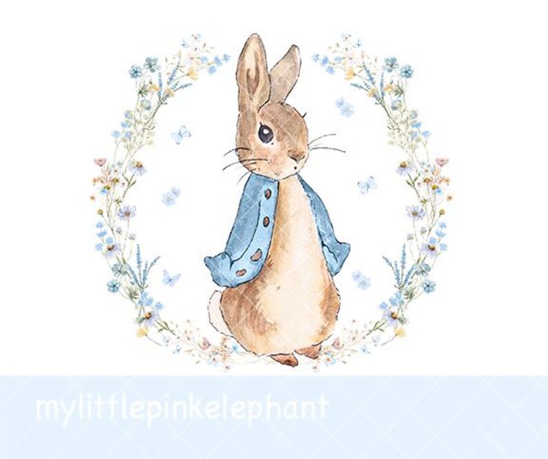 Peter Rabbit Blue Wild Wreath PNG, Happy Birthday Sublimation Design ...