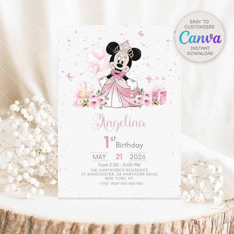 Minimalist Editable Minnie Mouse Birthday Invite, Girls Birthday, Cute ...