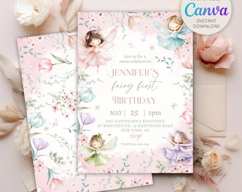Fairy First Birthday Invitation, Fairy Invitation, Girls Birthday Party Fairy Invite, 1st Birthday Girl, 2nd 3rd 4th 5th 6th Rainbow Fairies