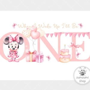 Minnie Mouse 1º aniversário PNG, camiseta de 1º aniversário de bebê sublimação, meu primeiro aniversário, bolo de aniversário, digital instantâneo, aniversário da Minnie