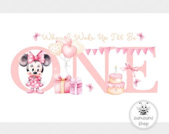 Minnie Mouse 1er cumpleaños PNG, camiseta de sublimación para el primer cumpleaños del bebé, mi primer cumpleaños, pastel de cumpleaños, digital instantáneo, cumpleaños de Minnie
