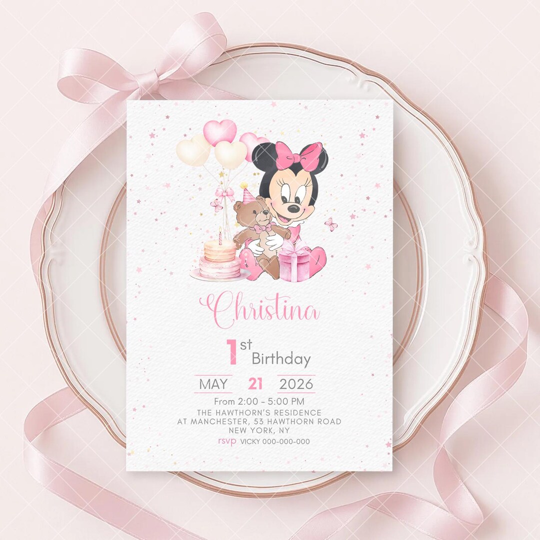 Minimalist Editable Minnie Mouse Birthday Invite, Girls Birthday, Cute ...
