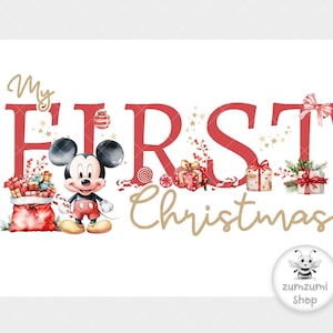 Klassischer Micky Maus 1.Weihnachtsbaum PNG, Babys 1.Weihnachtst-Shirt Sublimation, mein erstes Weihnachten, Feiertage, Instant Digital