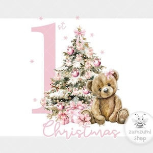 Mein erstes Weihnachten PNG, Weihnachten Baby PNG, 1. Weihnachten, Teddybär Weihnachten, Weihnachtstasche, sofortiger digitaler Download, Regenbogen Weihnachten