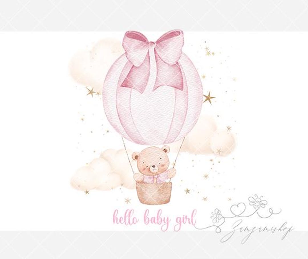 Pink Hot Air Balloon Teddy Bear PNG, Welcome to the World Baby Boy ...