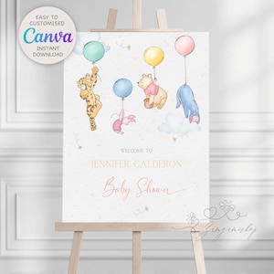 Winnie de Poeh Een beetje Hunny is onderweg BABY TEKEN sjabloon Uitnodiging Pooh buik babyshower bord roze ballon Stof babyshower