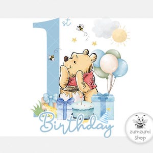 Winnie l'ourson 1er anniversaire PNG, joyeux anniversaire sublimation Design, 1er anniversaire, premier anniversaire Winnie Design, téléchargement immédiat