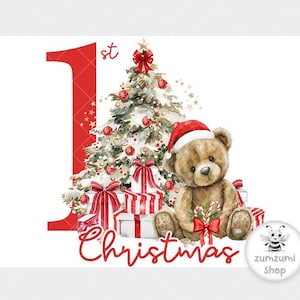Il mio primo Natale PNG, Natale bambino PNG, 1° Natale, Orsetto di Natale, Borsa di Natale, Download digitale istantaneo, Natale arcobaleno