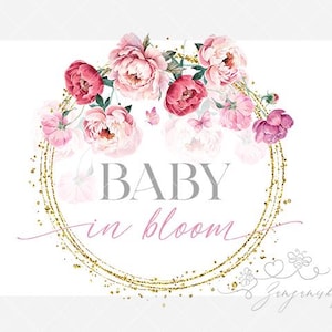 Baby in Blüte rosa Blumenkranz PNG, Sublimationsdesign, Babyparty, Es ist ein Mädchen, Babyparty Willkommensschild, sofortiger digitaler Download