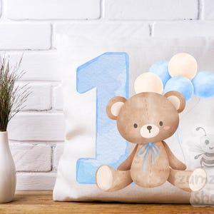 Teddy Bear Blue Balloons 1st Birthday PNG, First Birthday Sublimation ...