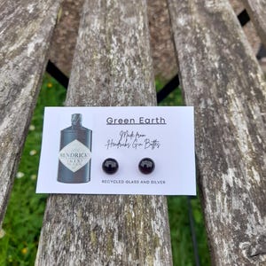 Hendricks Gin bottle recycled glass earrings on silver.