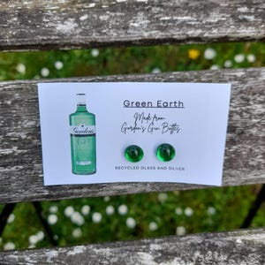Gordons Gin bottle recycled glass earrings on silver.