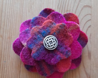 Pink tartan plaid flower corsage pin brooch