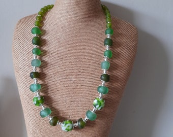 Necklace green African recycled glass beads