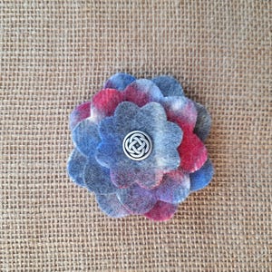 Pink and blue tartan plaid flower corsage pin brooch