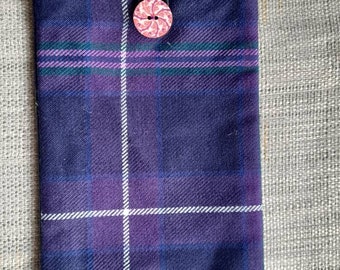 Phone/glasses case purple tartan plaid