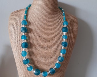 Necklace blue African recycled glass beads