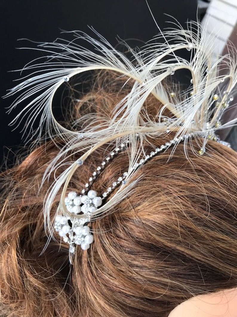 Vintage Style Rhinestone Feather HeadbandFascinator Bridal HeadpieceHairpiece Wedding Headband